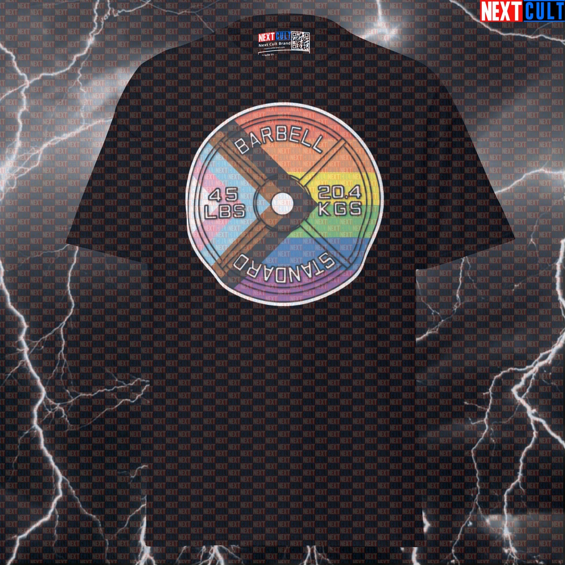 Gym Pride Pump Cover Tee - LGBTQ+ Progress Flag & Weight Plate Meme Shirt for Gains T-shirts Bodybuilding Fitness Gym LGBTQ+ Powerlifting Pump Cover Workout Next Cult Brand