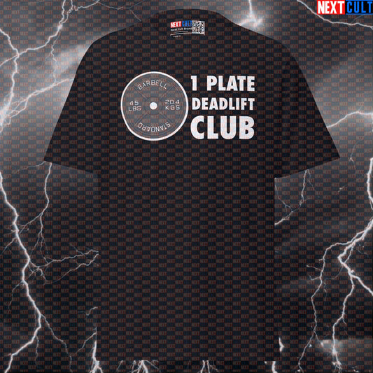 1 Plate Deadlift Club Funny Gym Meme Tee - Motivational Powerlifting Pump Cover Top T-shirts Fitness Gym Leg Day Powerlifting Pump Cover Workout Next Cult Brand
