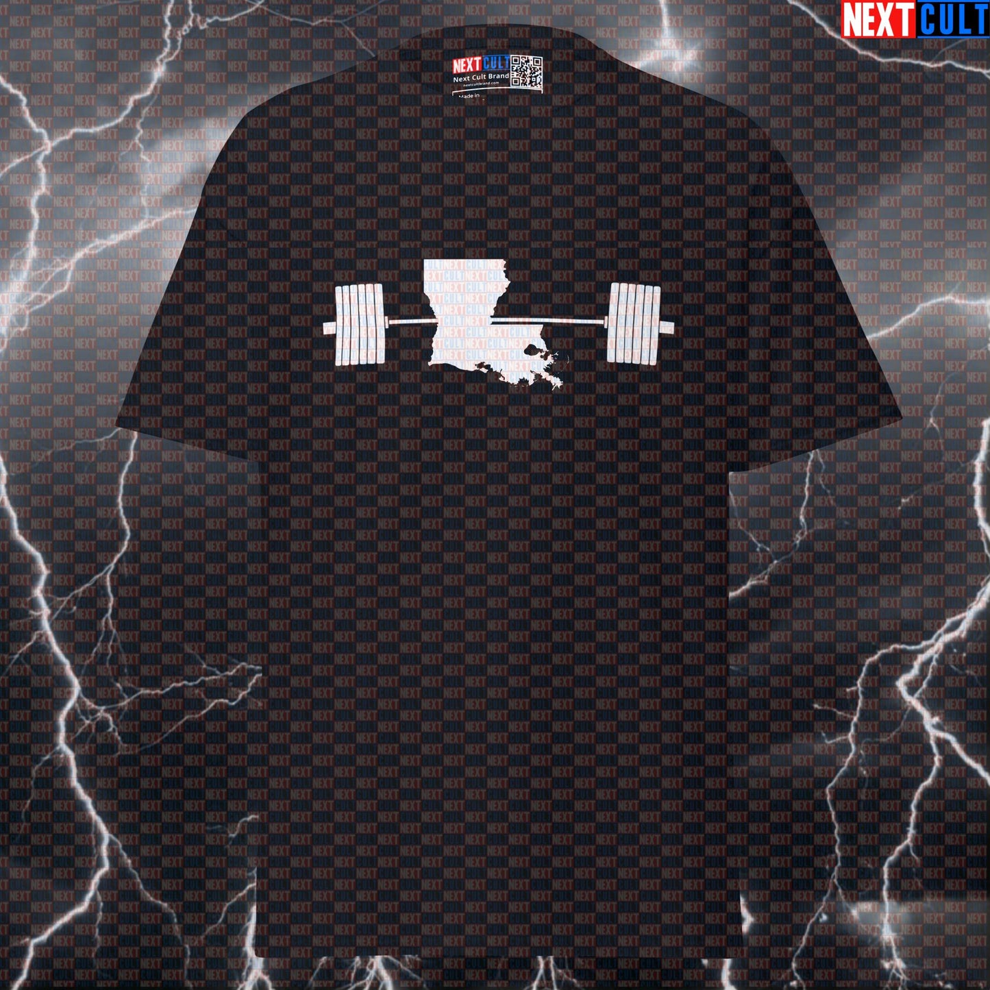 Louisiana Powerlifting Graphic Tee: Funny State Map Gym Shirt for Lifters | Pump Cover T-shirts 4th of July Fitness Gym Powerlifting Pump Cover Workout Next Cult Brand