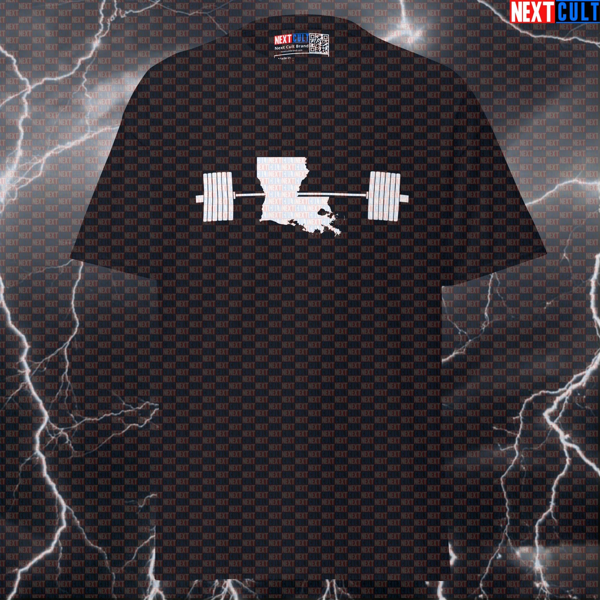Louisiana Powerlifting Graphic Tee: Funny State Map Gym Shirt for Lifters | Pump Cover T-shirts 4th of July Fitness Gym Powerlifting Pump Cover Workout Next Cult Brand
