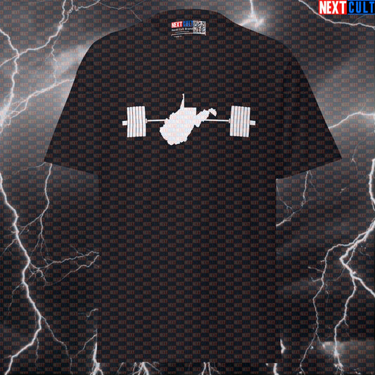 West Virginia State Map Powerlifting Tee - Funny Gym Meme Shirt for Lifters & Pump Cover T-shirts 4th of July Fitness Gym Powerlifting Pump Cover Workout Next Cult Brand