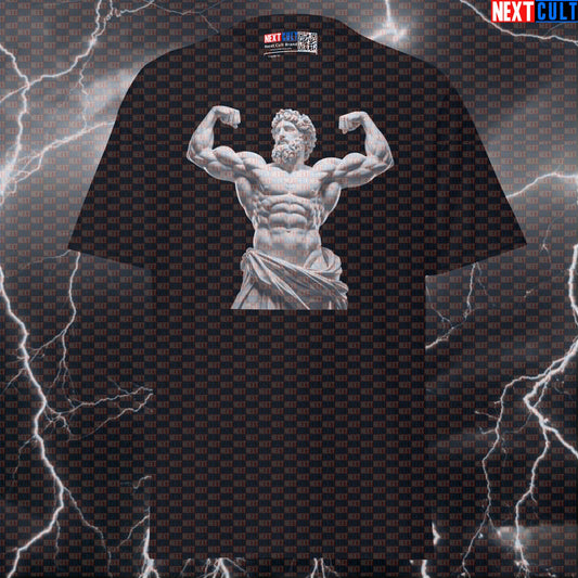 Double Biceps Pose Funny Gym Shirt | Greek God Marble Sculpture Bodybuilding Meme Tee for Lifters & Fitness Pump Cover T-shirts Ancient Greece Bodybuilding Fitness Gym Pump Cover Stoicism Workout Next Cult Brand