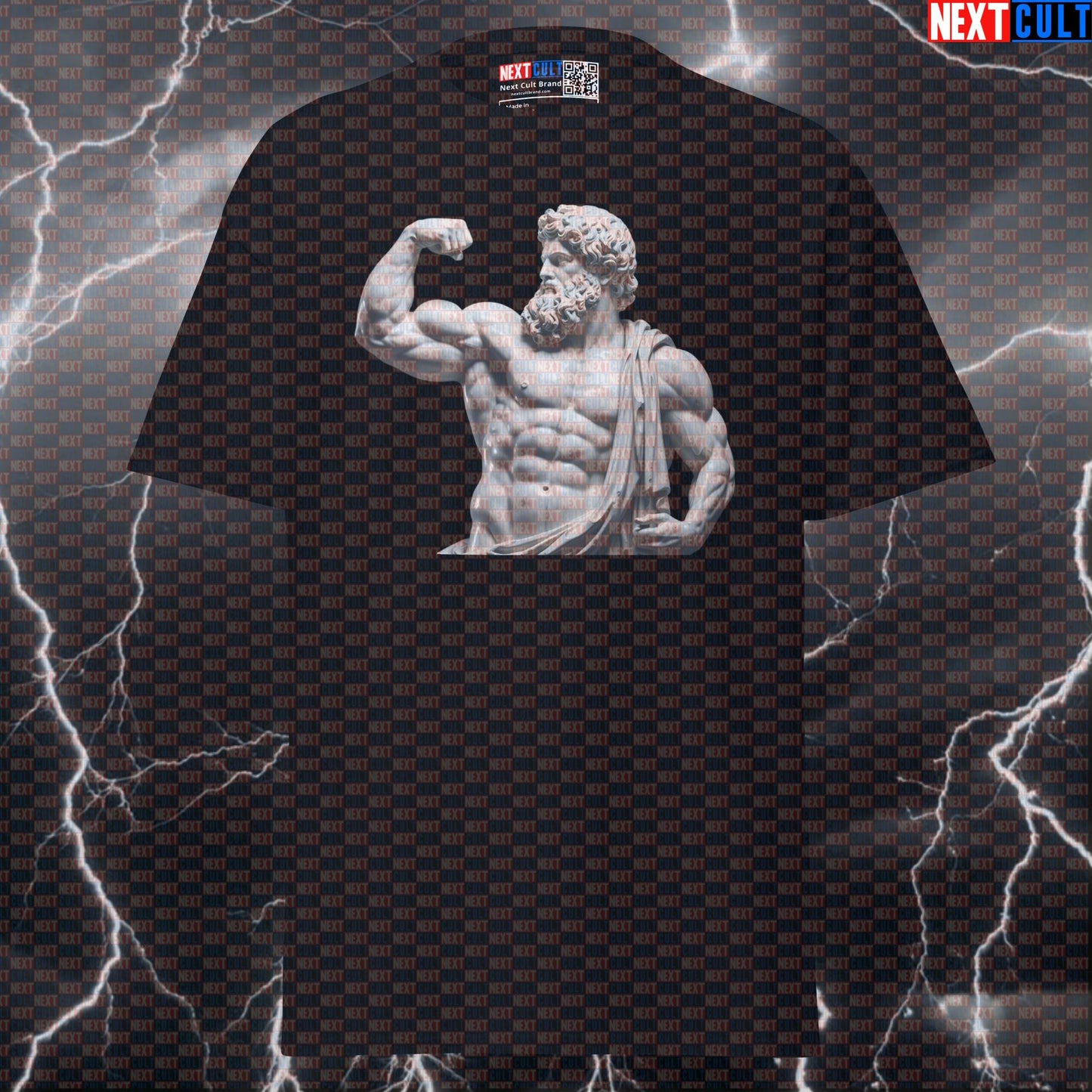 White Marble Greek God Statue Funny Gym T-Shirt - Bicep Pose Bodybuilder Pump Cover Graphic Tee T-shirts Ancient Greece Bodybuilding Fitness Gym Pump Cover Stoicism Workout Next Cult Brand