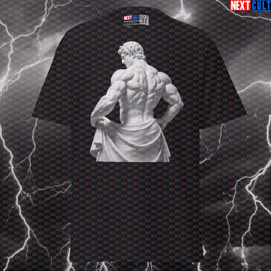 Unbreakable Gains: Strong Back Greek God Marble Statue Funny Gym Meme Pump Cover Tee T-shirts Ancient Greece Bodybuilding Fitness Gym Pump Cover Stoicism Workout Next Cult Brand