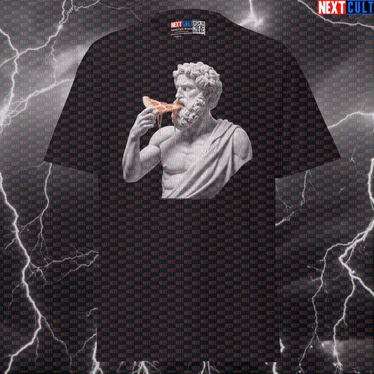 Premium Funny Gym Meme T-Shirt: Greek God Pizza Sculpture Tee for Lifters & Bodybuilding Pump Cover T-shirts Ancient Greece Fast Food Fitness Gym Pump Cover Stoicism Workout Next Cult Brand