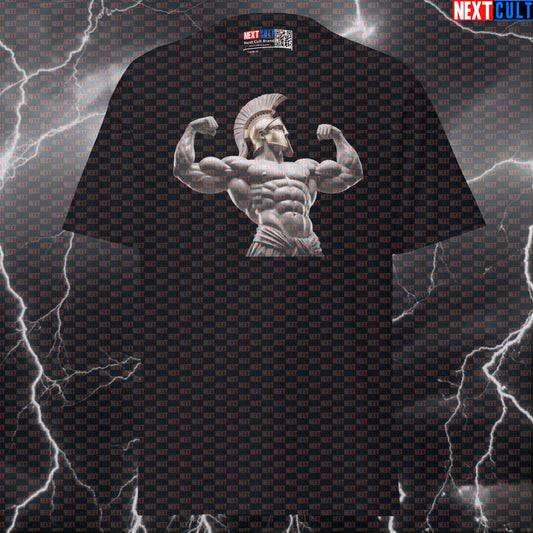 Spartan Warrior Bodybuilder White Marble Sculpture Funny Gym Meme Pump Cover Graphic Tee Shirt T-shirts Ancient Greece Fitness Gym Pump Cover Stoicism Workout Next Cult Brand