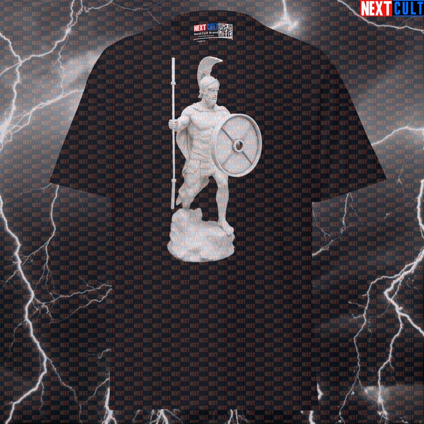 Ares God of War Gym T-Shirt: Funny Barbell Spear & Weightplate Shield Pump Cover Tee T-shirts Ancient Greece Fitness Gym Powerlifting Pump Cover Stoicism Workout Next Cult Brand