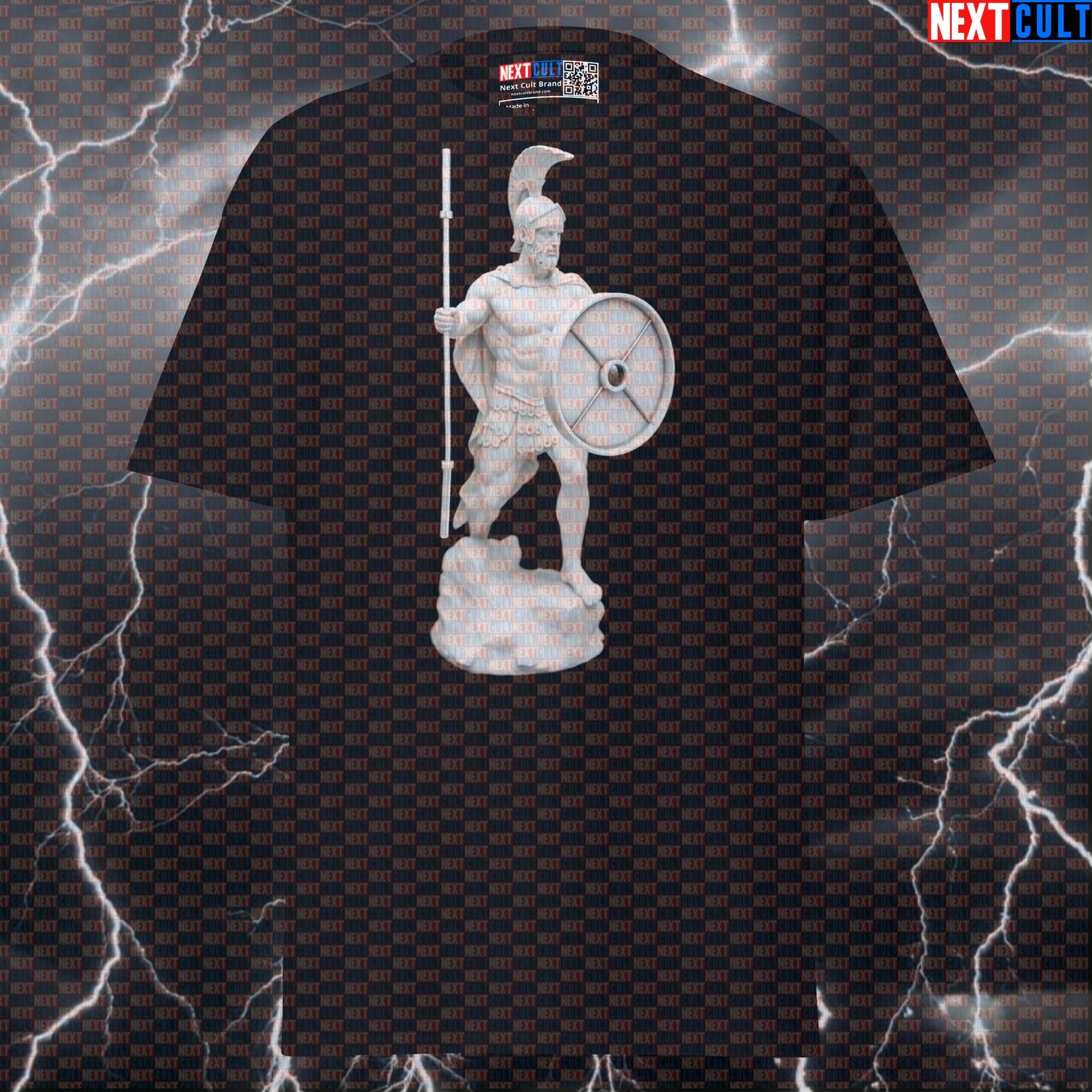 Ares God of War Gym T-Shirt: Funny Barbell Spear & Weightplate Shield Pump Cover Tee T-shirts Ancient Greece Fitness Gym Powerlifting Pump Cover Stoicism Workout Next Cult Brand