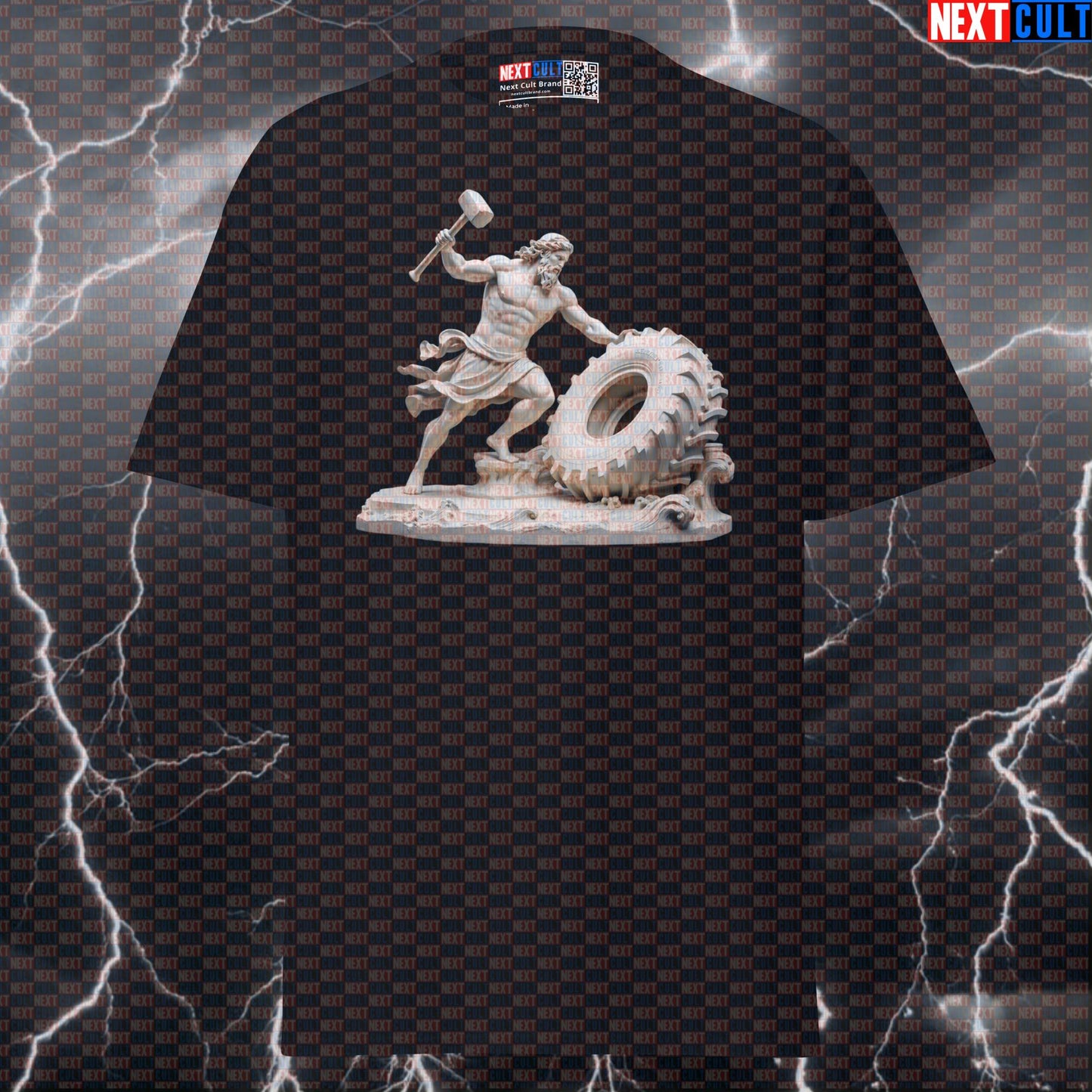 Forged in the Gym: Hephaestus God of Fire Iron & Gains Funny Sledgehammer Tire Slam Meme Tee T-shirts Ancient Greece Fitness Functional Fitness Gym Pump Cover Stoicism Workout Next Cult Brand
