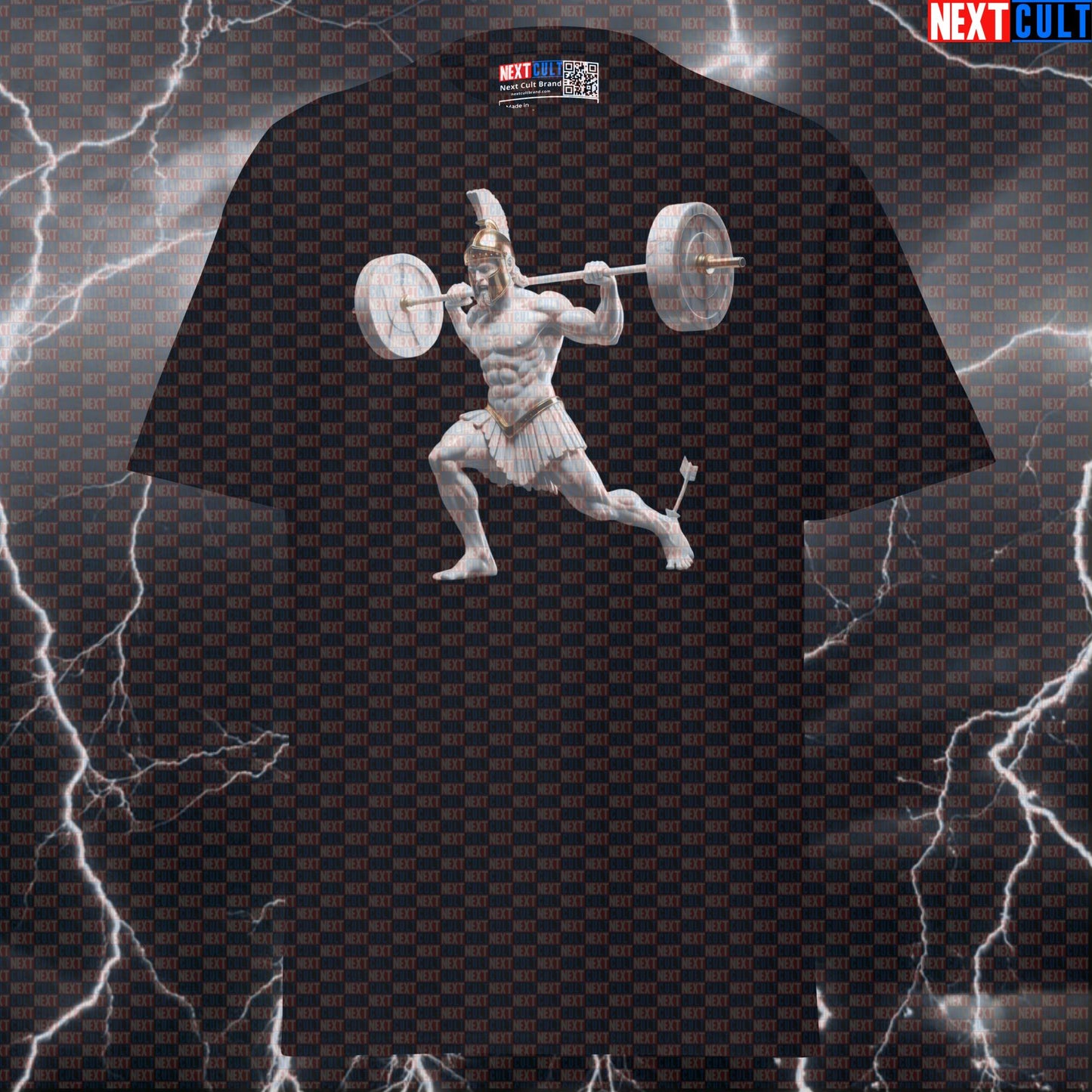 Premium Bodybuilding Mythos Tee: Funny Achilles Lunges Graphic Pump Cover for Lifters T-shirts Ancient Greece Fitness Gym Leg Day Pump Cover Stoicism Workout Next Cult Brand