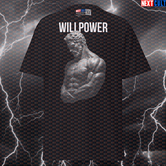 Willpower Stoic Sigma T-Shirt: Funny Gym Meme Tee for Bodybuilders & Lifters | Graphic Pump Cover Top T-shirts Ancient Greece Fitness Gym Pump Cover Stoicism Workout Next Cult Brand