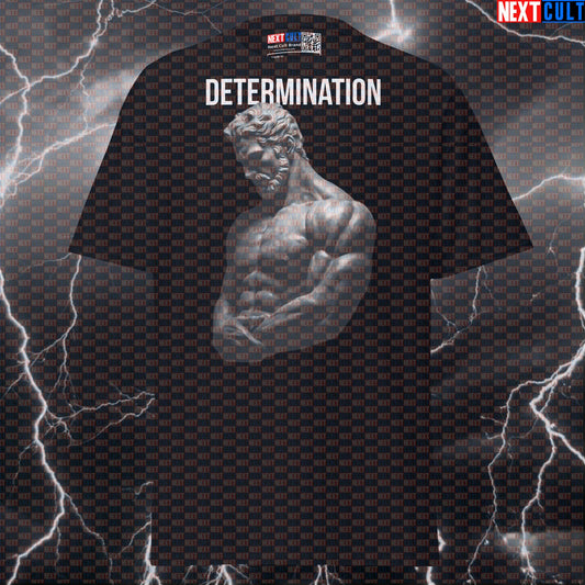 Determination Stoic Sigma T-Shirt - Funny Gym Meme Tee with Greek God Marble Sculpture Graphic for Lifters T-shirts Ancient Greece Fitness Gym Pump Cover Stoicism Workout Next Cult Brand
