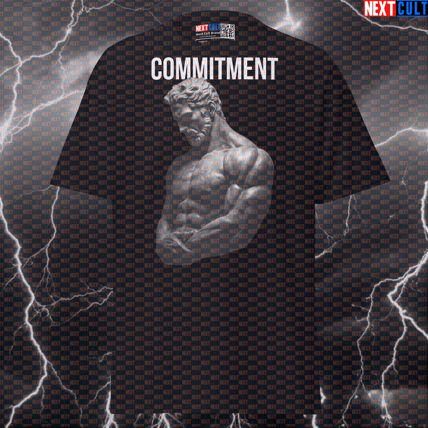 Commitment to Gains Stoic Sigma Greek God Marble Sculpture Graphic Tee - Funny Gym Meme Pump Cover T-Shirt T-shirts Ancient Greece Fitness Gym Pump Cover Stoicism Workout Next Cult Brand