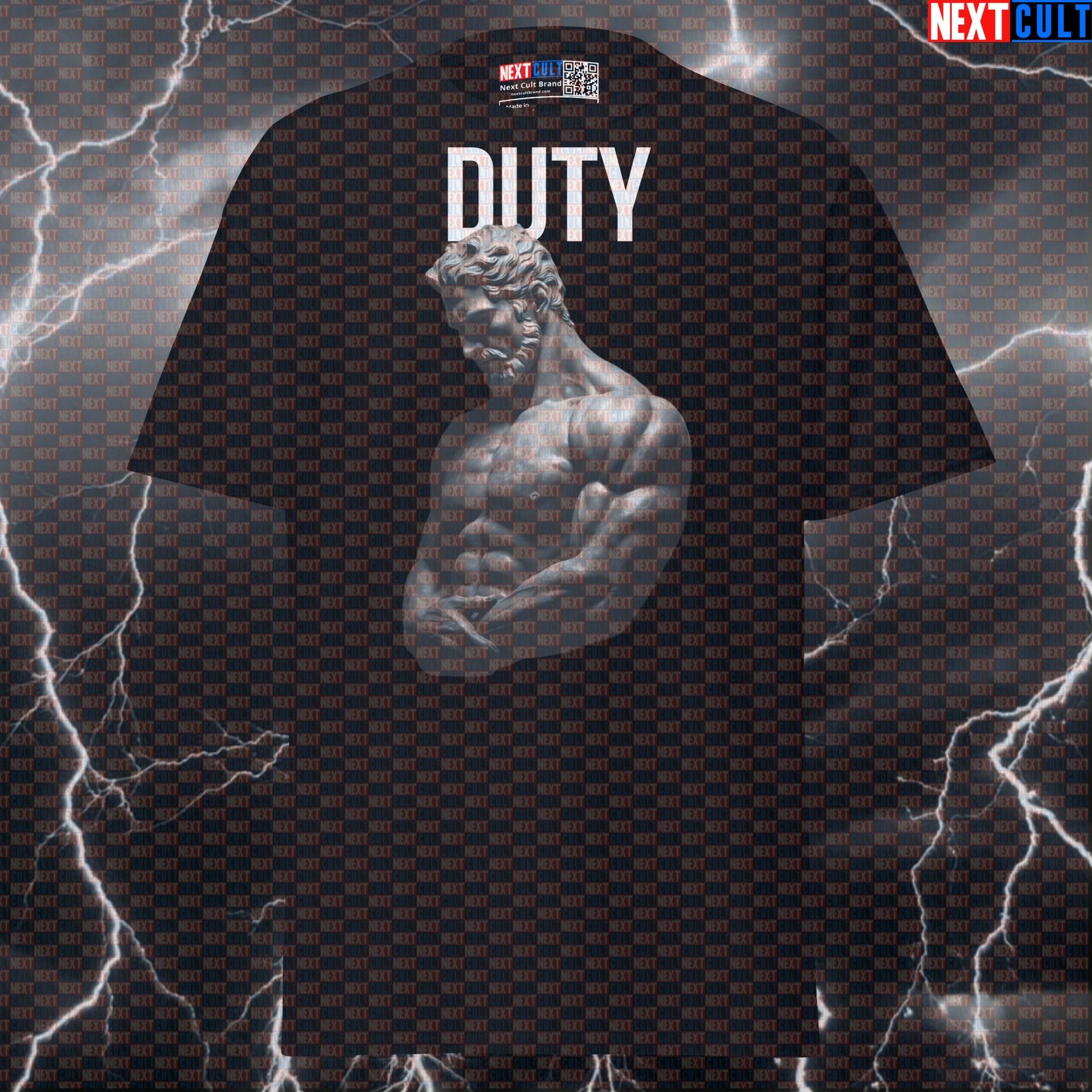 Duty Calls: Stoic Sigma Greek God Marble Sculpture Funny Gym Meme Pump Cover T-Shirt T-shirts Ancient Greece Fitness Gym Pump Cover Stoicism Workout Next Cult Brand