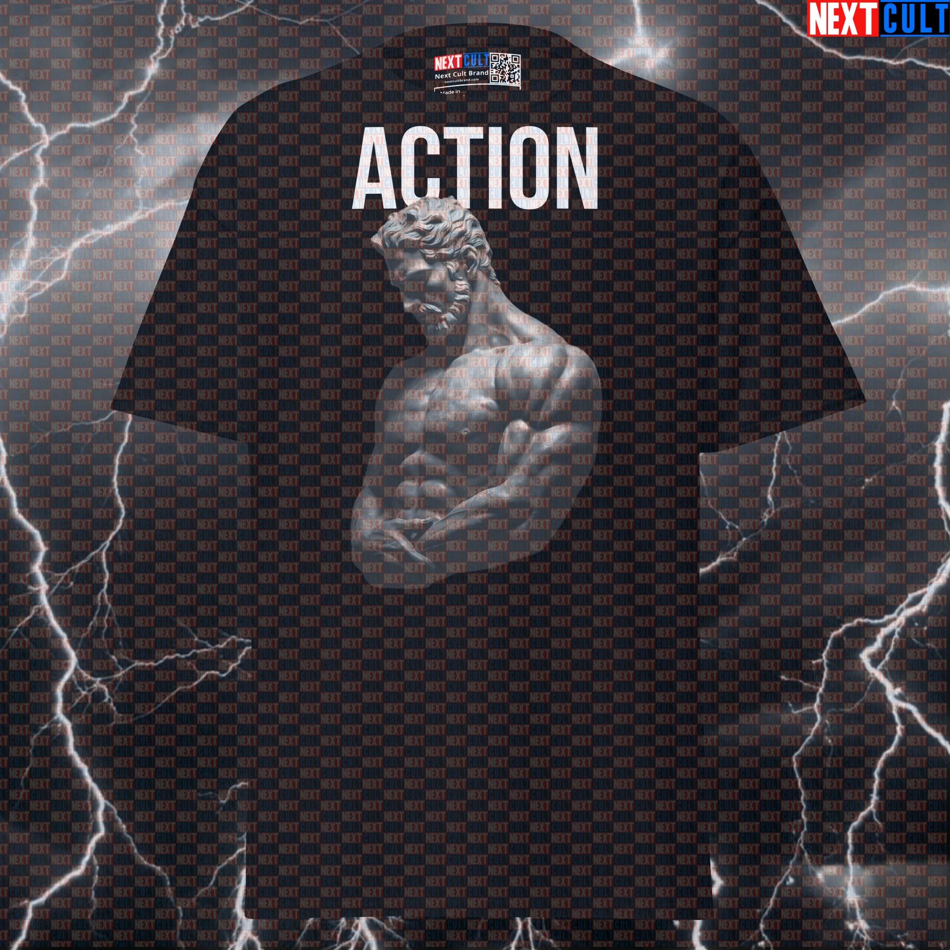 Action Stoic Sigma T-Shirt - Greek God Marble Sculpture Graphic Tee & Funny Gym Pump Cover Top T-shirts Ancient Greece Fitness Gym Pump Cover Stoicism Workout Next Cult Brand