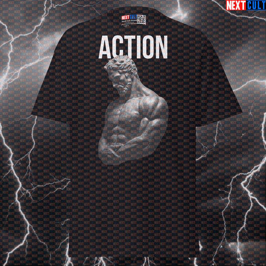 Action Stoic Sigma T-Shirt - Greek God Marble Sculpture Graphic Tee & Funny Gym Pump Cover Top T-shirts Ancient Greece Fitness Gym Pump Cover Stoicism Workout Next Cult Brand