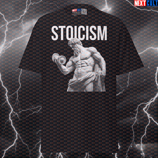 Stoicism Lifting Gains T-Shirt | Funny Gym Meme Pump Cover with Greek God Marble Sculpture Design T-shirts Ancient Greece Bodybuilding Fitness Gym Pump Cover Stoicism Workout Next Cult Brand