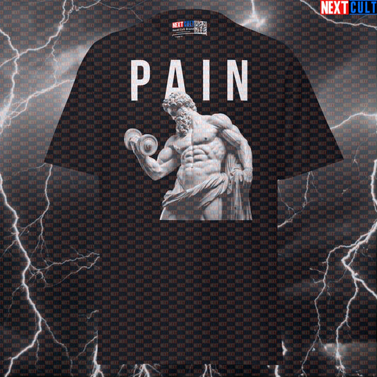 Pain is Gain Stoic Greek God Marble Sculpture Funny Gym T-Shirt & Pump Cover Tee T-shirts Ancient Greece Bodybuilding Fitness Gym Pump Cover Stoicism Workout Next Cult Brand
