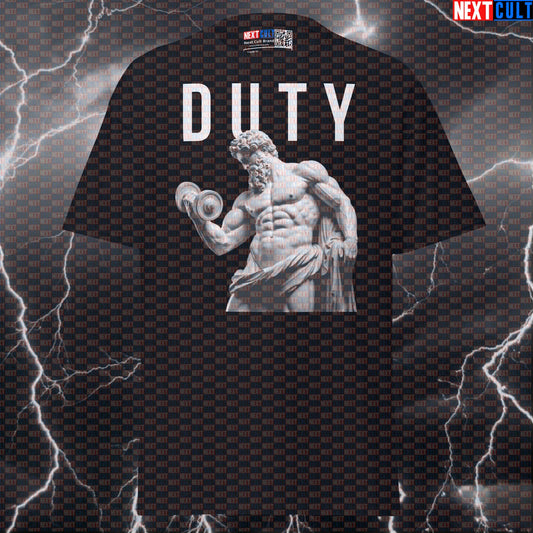 Duty Gains Stoic Muscle Tee: Funny Gym Meme Shirt for Bodybuilding & Greek God Pump Cover T-shirts Ancient Greece Bodybuilding Fitness Gym Pump Cover Stoicism Workout Next Cult Brand