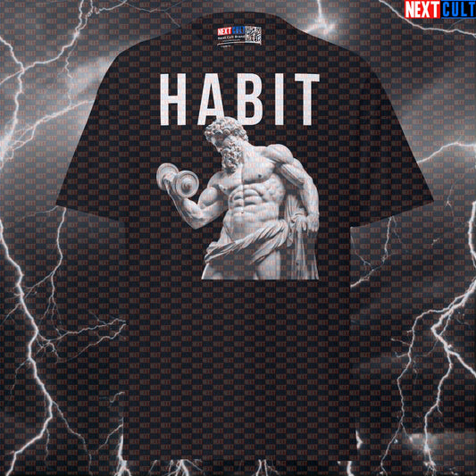 Habit Stoic Gym Meme Tee: Funny Lifting & Ancient Greek God Sculpture Pump Cover T-Shirt T-shirts Ancient Greece Bodybuilding Fitness Gym Pump Cover Stoicism Workout Next Cult Brand