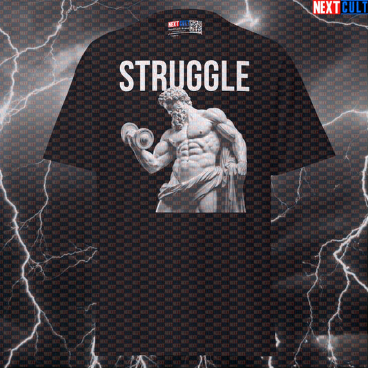 Struggle Gains Stoic Sigma T-Shirt: Funny Gym Meme Tee for Lifters & Bodybuilding Pump Cover T-shirts Ancient Greece Bodybuilding Fitness Gym Pump Cover Stoicism Workout Next Cult Brand