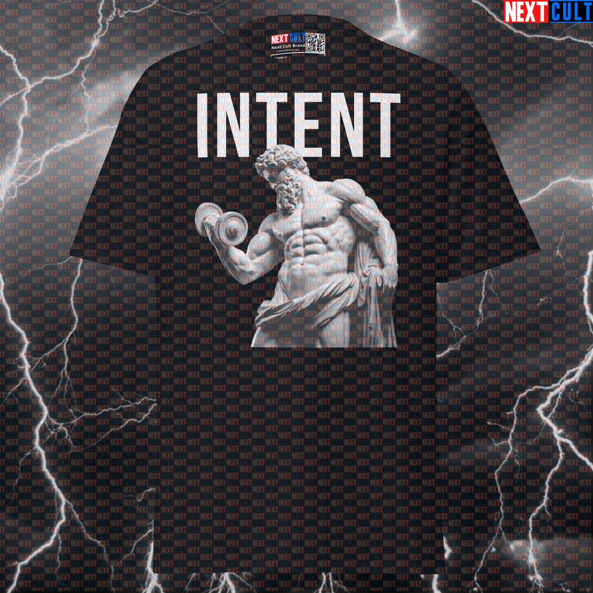 Intent Stoic Bodybuilder Marble Sculpture Graphic Tee - Funny Gym Meme Pump Cover T-Shirt T-shirts Ancient Greece Bodybuilding Fitness Gym Pump Cover Stoicism Workout Next Cult Brand