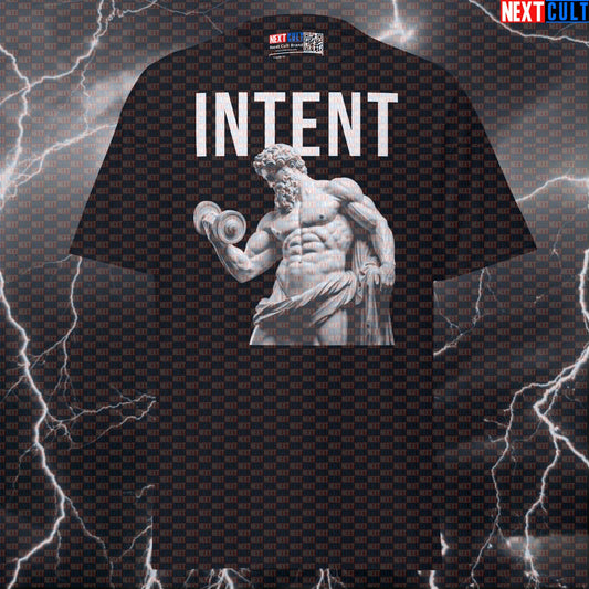 Intent Stoic Bodybuilder Marble Sculpture Graphic Tee - Funny Gym Meme Pump Cover T-Shirt T-shirts Ancient Greece Bodybuilding Fitness Gym Pump Cover Stoicism Workout Next Cult Brand