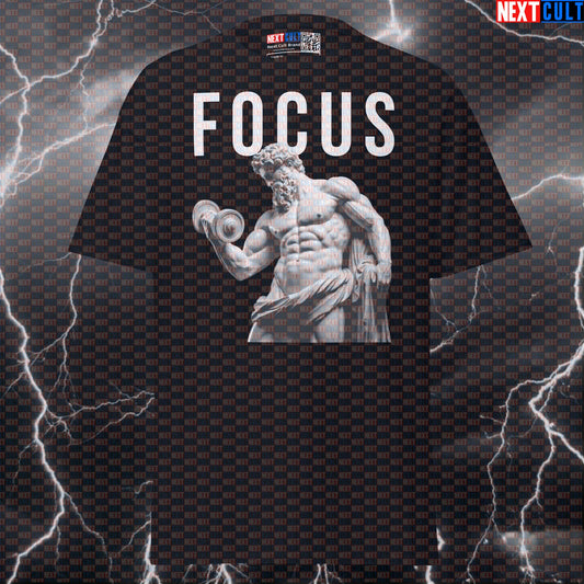 Focus Stoic Bodybuilder Greek God Marble Sculpture Graphic Tee Pump Cover T-Shirt T-shirts Ancient Greece Bodybuilding Fitness Gym Pump Cover Stoicism Workout Next Cult Brand