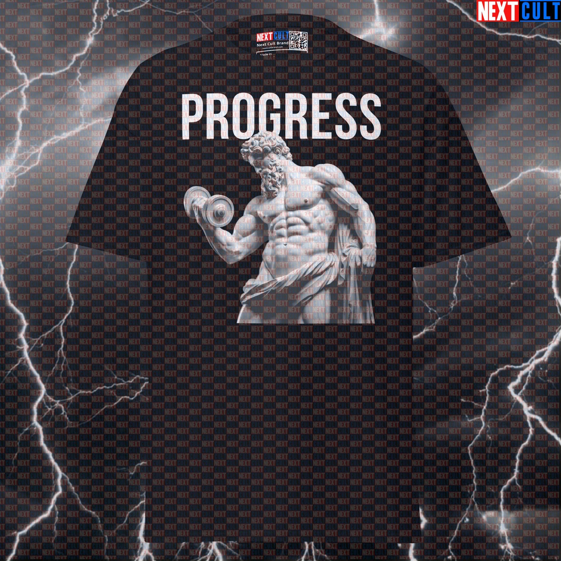Progress Stoic Bodybuilder Greek God Marble Sculpture Graphic Tee Funny Gym Pump Cover T-Shirt T-shirts Ancient Greece Bodybuilding Fitness Gym Pump Cover Stoicism Workout Next Cult Brand