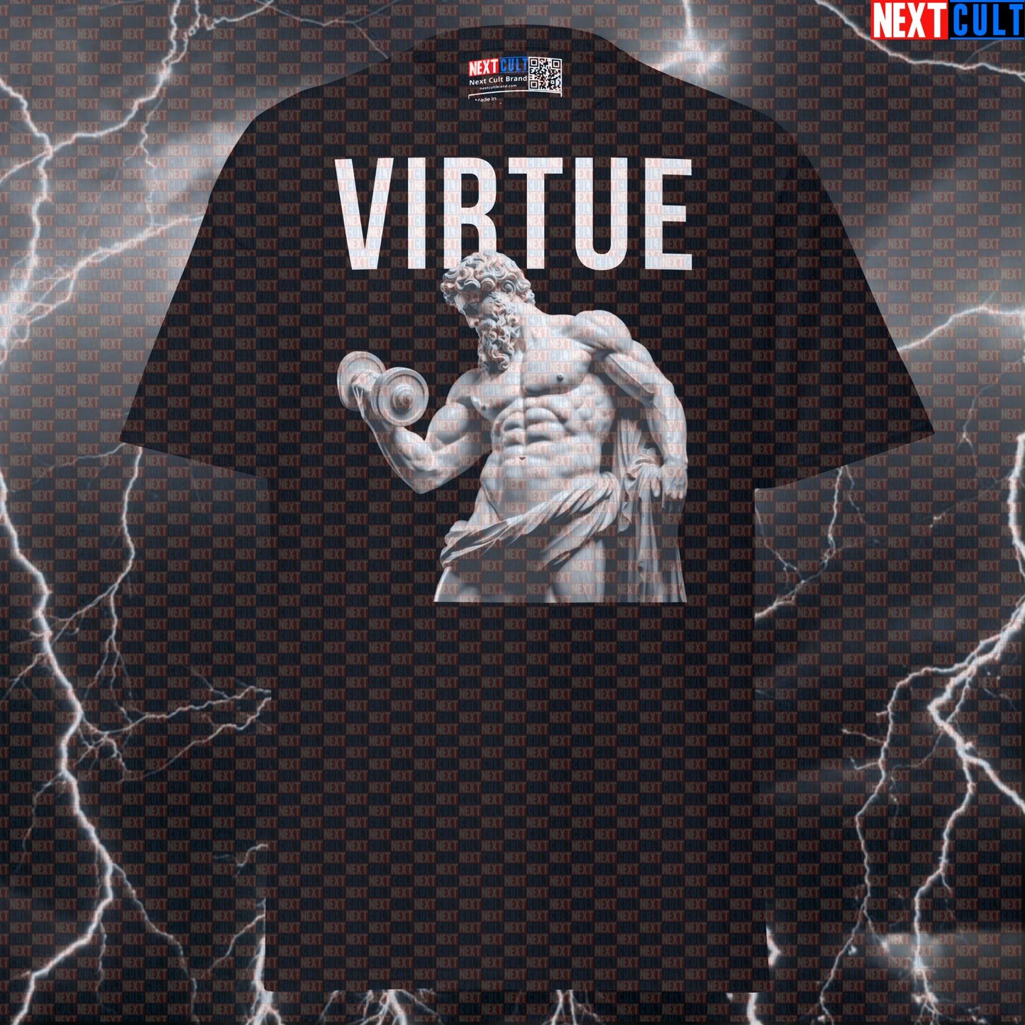 Virtue Gains Stoic Philosophy Greek God Marble Sculpture Funny Gym Meme T-Shirt Pump Cover T-shirts Ancient Greece Bodybuilding Fitness Gym Pump Cover Stoicism Workout Next Cult Brand
