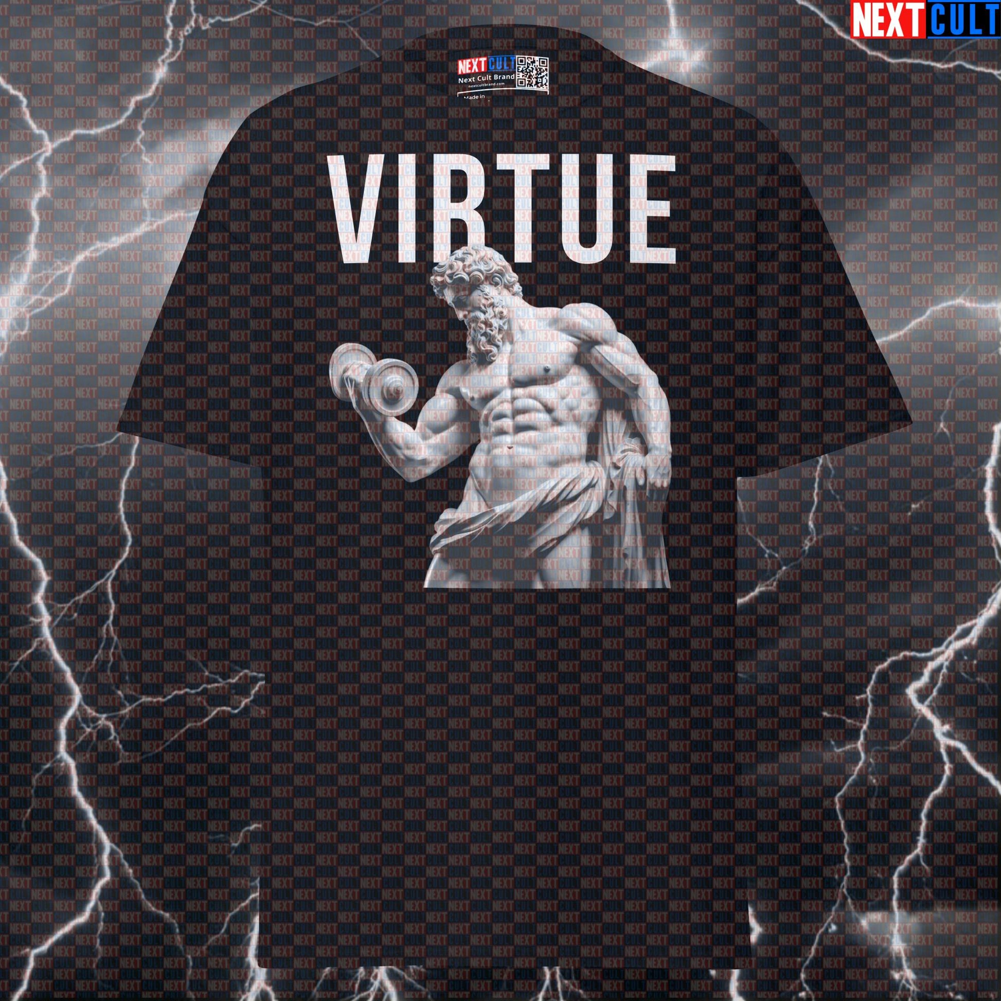 Virtue Gains Stoic Philosophy Greek God Marble Sculpture Funny Gym Meme T-Shirt Pump Cover T-shirts Ancient Greece Bodybuilding Fitness Gym Pump Cover Stoicism Workout Next Cult Brand