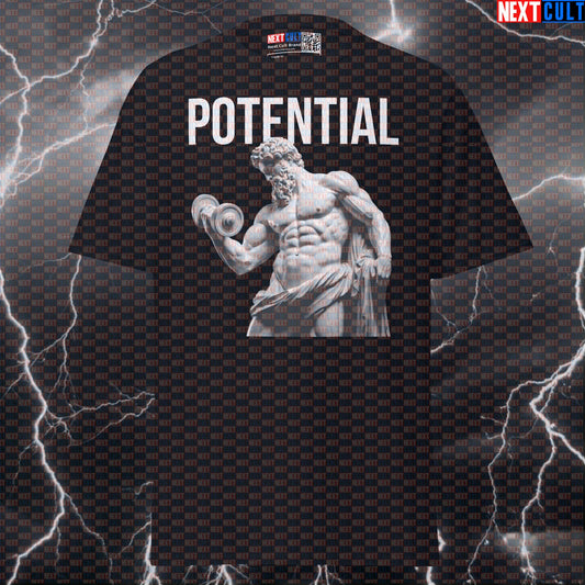 Potential Unleashed Stoic Bodybuilder Greek God Marble Sculpture Graphic Tee Pump Cover T-shirts Ancient Greece Bodybuilding Fitness Gym Pump Cover Stoicism Workout Next Cult Brand