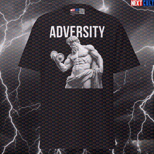 Adversity Pump Cover: Stoic Greek God Marble Sculpture Funny Gym Meme T-Shirt T-shirts Ancient Greece Bodybuilding Fitness Gym Pump Cover Stoicism Workout Next Cult Brand