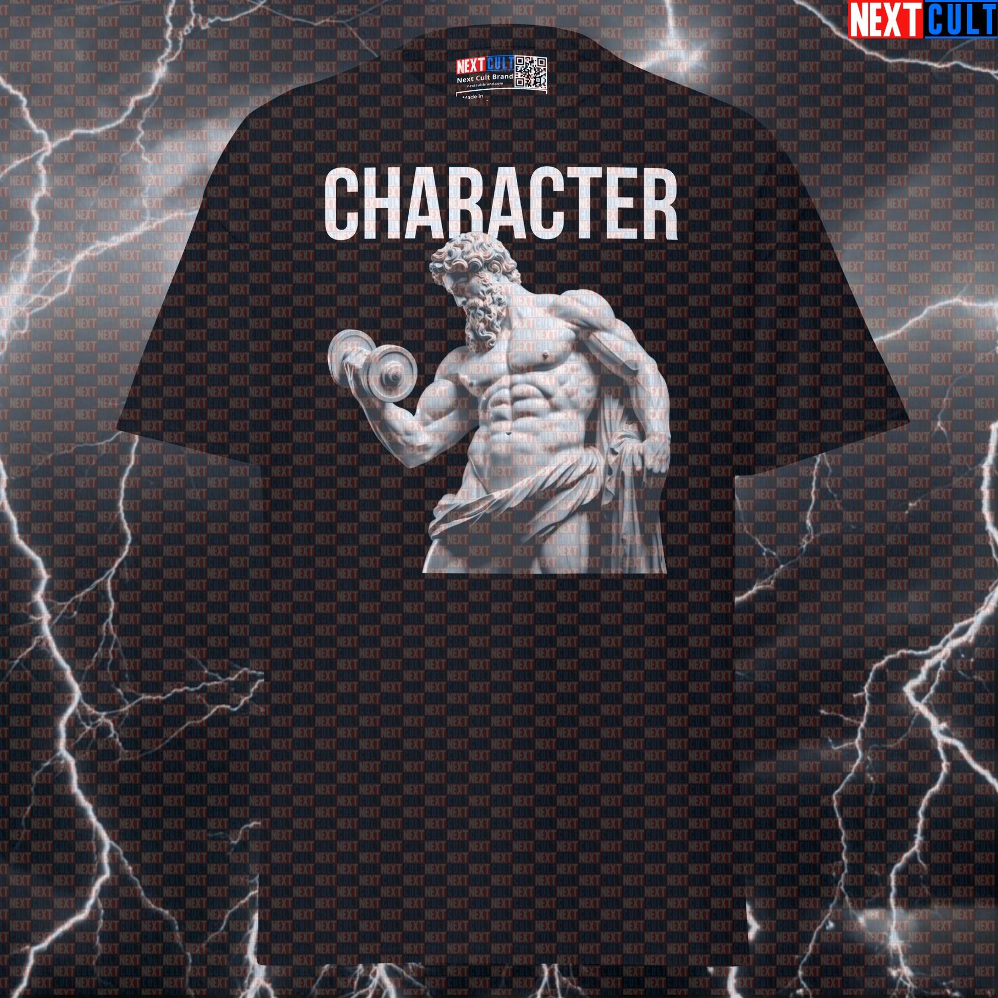 Character Gains T-Shirt: Stoic Gym Meme Tee for Lifters & Greek God Pump Cover T-shirts Ancient Greece Bodybuilding Fitness Gym Pump Cover Stoicism Workout Next Cult Brand
