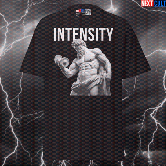 Intensity Stoic Bodybuilder Greek God Marble Sculpture Graphic Tee - Funny Gym Meme Pump Cover T-Shirt & Top T-shirts Ancient Greece Bodybuilding Fitness Gym Pump Cover Stoicism Workout Next Cult Brand