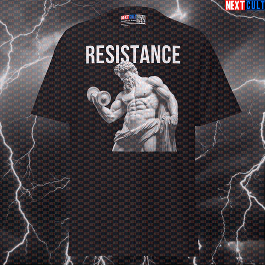 Resistance is Gainz: Funny Stoic Greek God Bodybuilder Marble Sculpture Graphic Tee Pump Cover T-shirts Ancient Greece Bodybuilding Fitness Gym Pump Cover Stoicism Workout Next Cult Brand