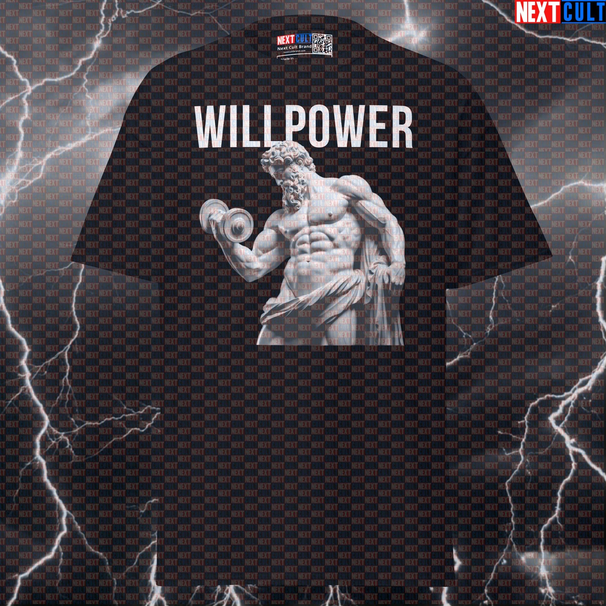 Willpower Stoic Lifting Sigma Graphic Tee - Greek God Marble Sculpture Funny Gym Meme Pump Cover T-shirts Ancient Greece Bodybuilding Fitness Gym Pump Cover Stoicism Workout Next Cult Brand
