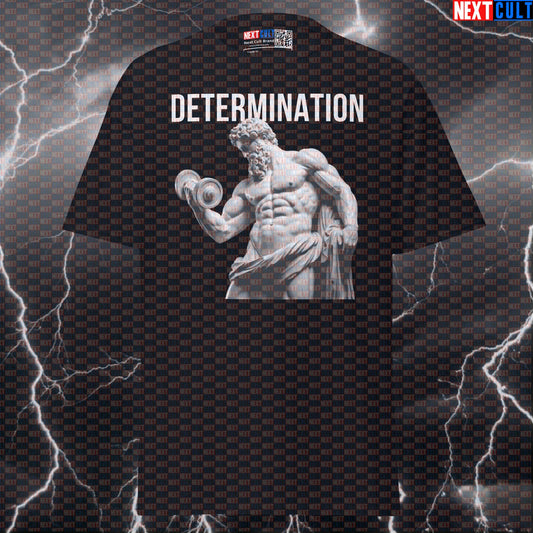 Determination Stoic Gymbro Graphic Tee: Funny Sigma Bodybuilder Marble Sculpture Pump Cover Shirt T-shirts Ancient Greece Bodybuilding Fitness Gym Pump Cover Stoicism Workout Next Cult Brand