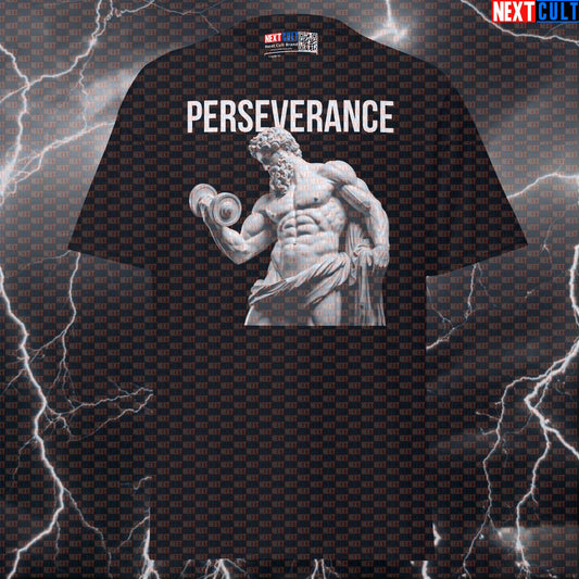 Perseverance Stoic Sigma Bodybuilder Greek God Marble Sculpture Funny Gym T-Shirt Pump Cover T-shirts Ancient Greece Bodybuilding Fitness Gym Pump Cover Stoicism Workout Next Cult Brand