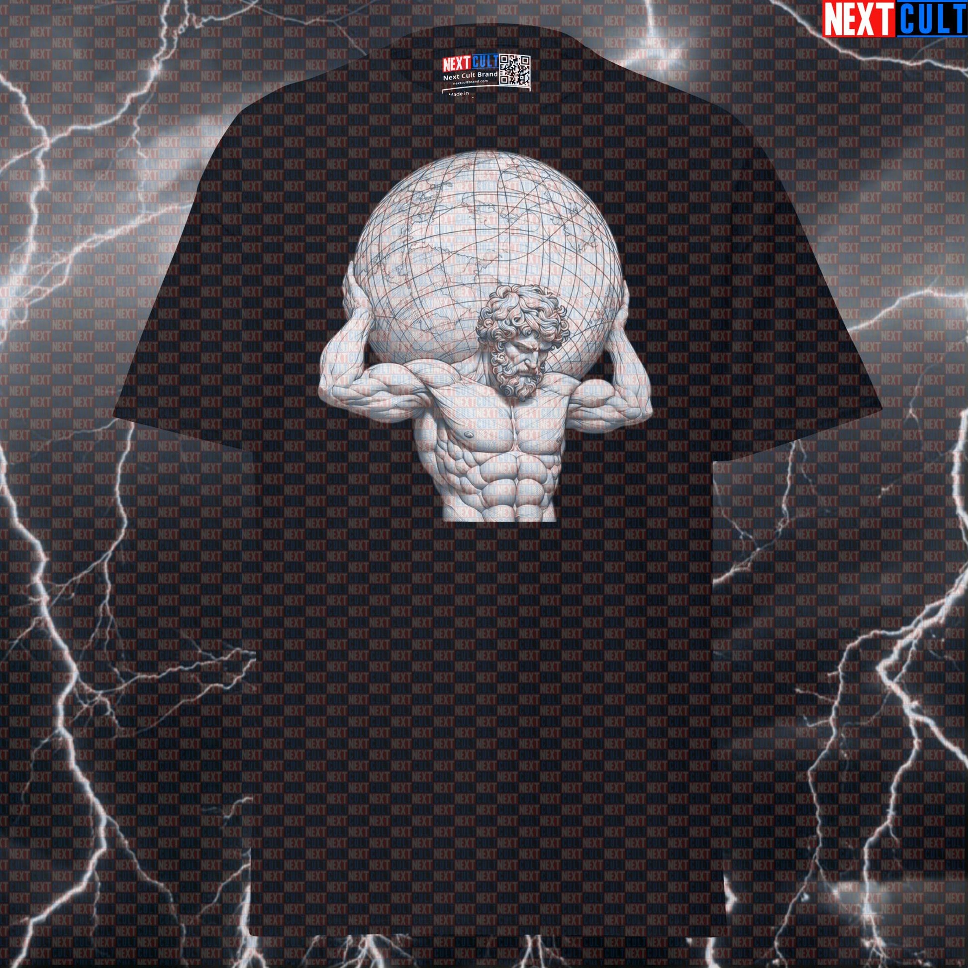 Atlas Gym Gains Funny Meme Graphic Tee - Marble Sculpture Bodybuilding Pump Cover T-Shirt T-shirts Ancient Greece Bodybuilding Fitness Gym Pump Cover Stoicism Strongman Workout Next Cult Brand