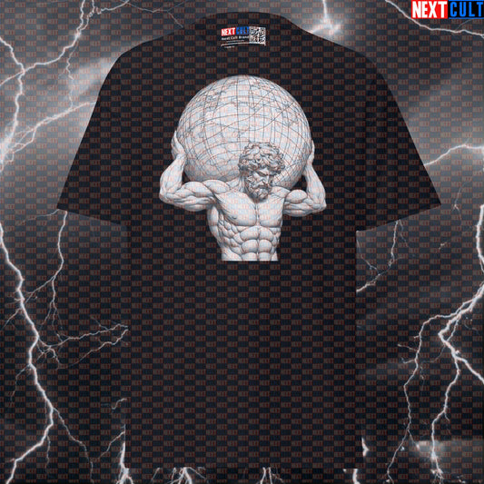Atlas Gym Gains Funny Meme Graphic Tee - Marble Sculpture Bodybuilding Pump Cover T-Shirt T-shirts Ancient Greece Bodybuilding Fitness Gym Pump Cover Stoicism Strongman Workout Next Cult Brand