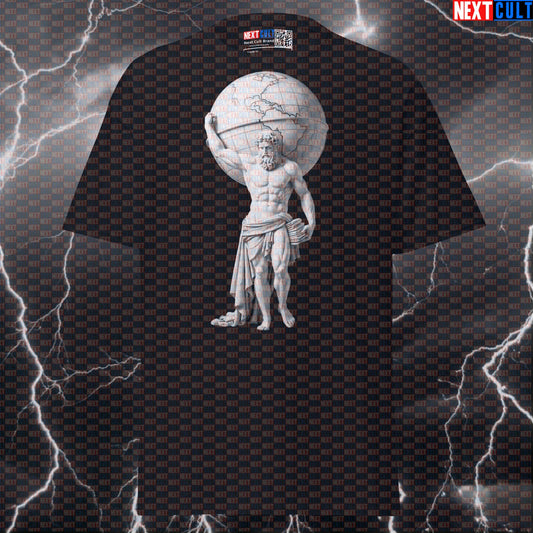 Atlas Gains Ancient Greece Strongman Graphic Tee: Funny Gym Meme Pump Cover Shirt T-shirts Ancient Greece Bodybuilding Fitness Gym Pump Cover Stoicism Strongman Workout Next Cult Brand