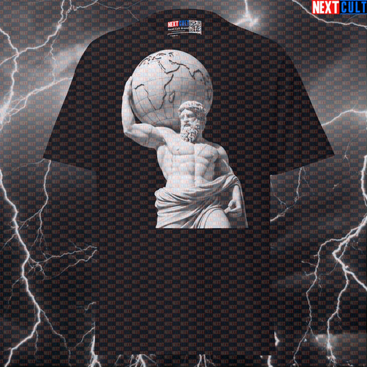 Atlas Lifting The Earth Funny Gym Meme Graphic Tee - Greek God Bodybuilder Pump Cover Top T-shirts Ancient Greece Bodybuilding Fitness Gym Pump Cover Stoicism Strongman Workout Next Cult Brand