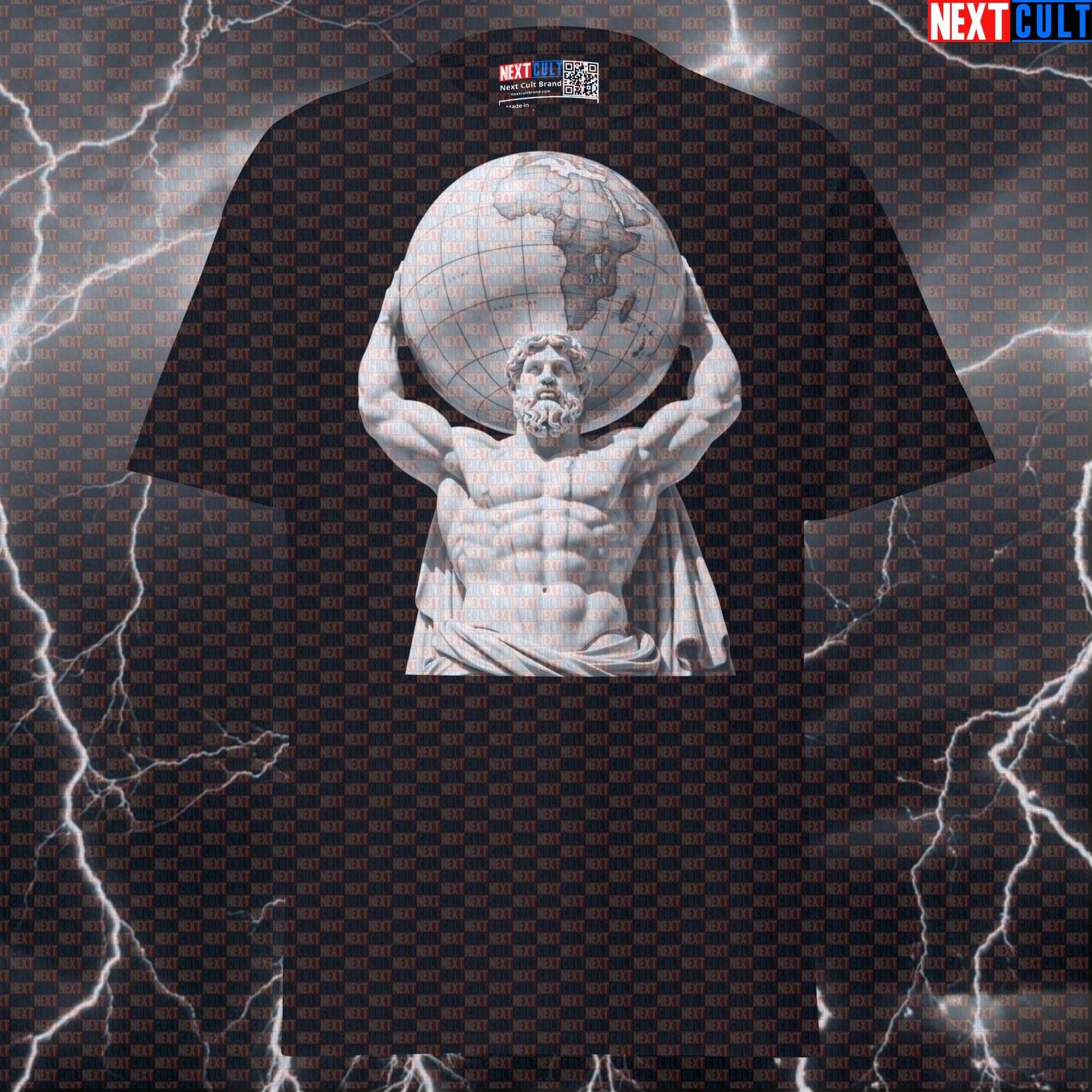 Atlas Lifting The Earth Funny Gym Meme Graphic Tee | Strongman Pump Cover Shirt T-shirts Ancient Greece Bodybuilding Fitness Gym Pump Cover Stoicism Strongman Workout Next Cult Brand