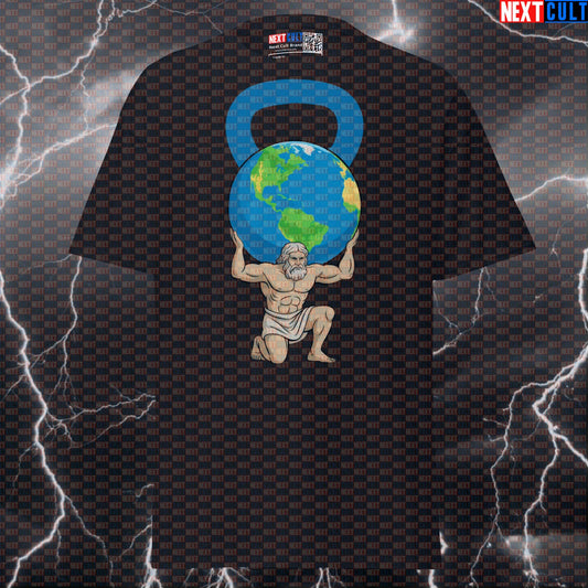 Atlas Kettlebell Earth Lifter Funny Gym Meme Tee | Greek God Workout Pump Cover Graphic Top T-shirts Ancient Greece Fitness Gym Kettlebell Pump Cover Stoicism Workout Next Cult Brand
