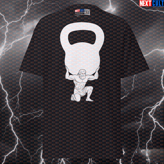 Atlas Kettlebell Earth Lifting Graphic Tee - Funny Gym Meme Pump Cover Top T-shirts Ancient Greece Fitness Gym Kettlebell Pump Cover Stoicism Workout Next Cult Brand