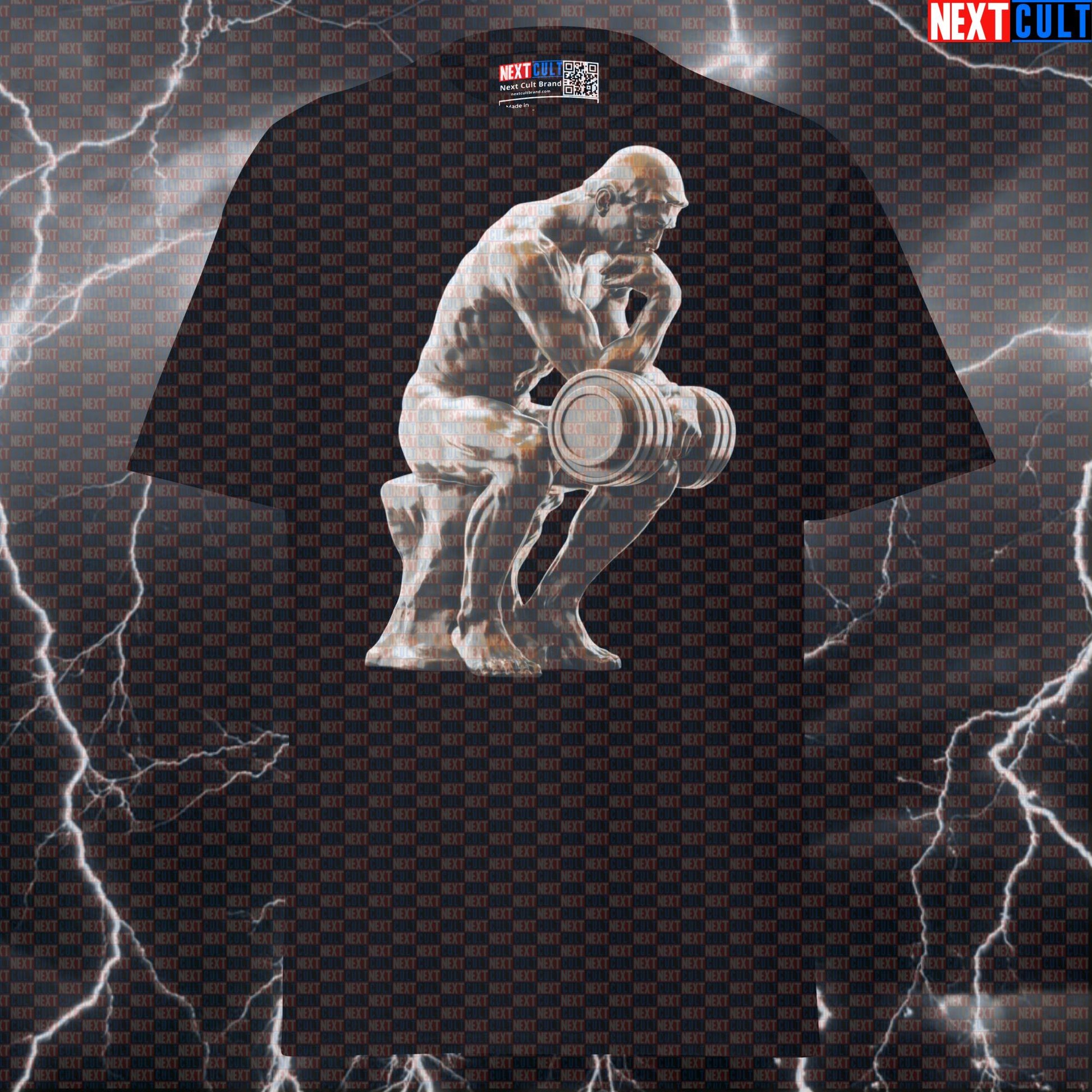 The Lifter Gym Meme Tee | Funny Rodin Thinker Sculpture Pump Cover Top | Bodybuilding Graphic T-Shirt T-shirts Ancient Greece Bodybuilding Fitness Gym Pump Cover Stoicism Workout Next Cult Brand