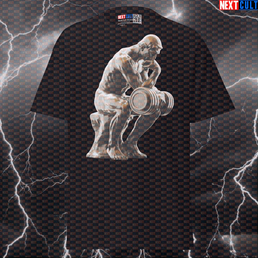 The Lifter Gym Meme Tee | Funny Rodin Thinker Sculpture Pump Cover Top | Bodybuilding Graphic T-Shirt T-shirts Ancient Greece Bodybuilding Fitness Gym Pump Cover Stoicism Workout Next Cult Brand
