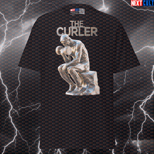 The Curler Bronze Statue Funny Gym Shirt | Bicep Pump Cover Meme Tee For Lifters T-shirts Ancient Greece Bodybuilding Fitness Gym Pump Cover Stoicism Workout Next Cult Brand