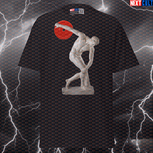 Funny Gym Meme Pump Cover Tee | Discobolus Throwing a Weight Plate Graphic T-Shirt for Lifters T-shirts Ancient Greece Bodybuilding Fitness Gym Powerlifting Pump Cover Stoicism Workout Next Cult Brand